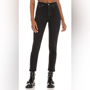 Agolde High Waisted Compilation Nico Jeans Size 26 Black Charcoal Slim Straight